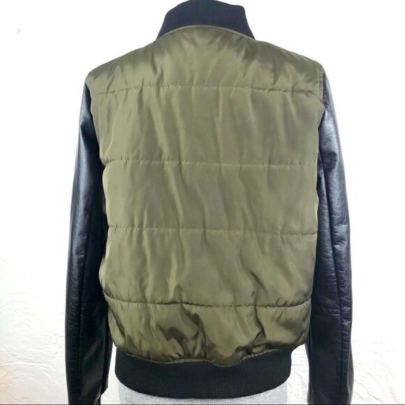 Madden Girl Olive Faux Black Leather Puffer Jacket - Picture 3 of 13